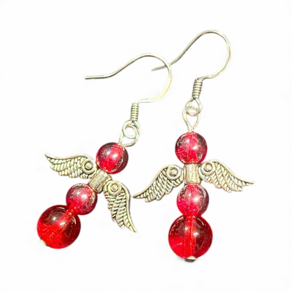 Handcrafted Red Angel Wing Earrings - Picture 12 of 13